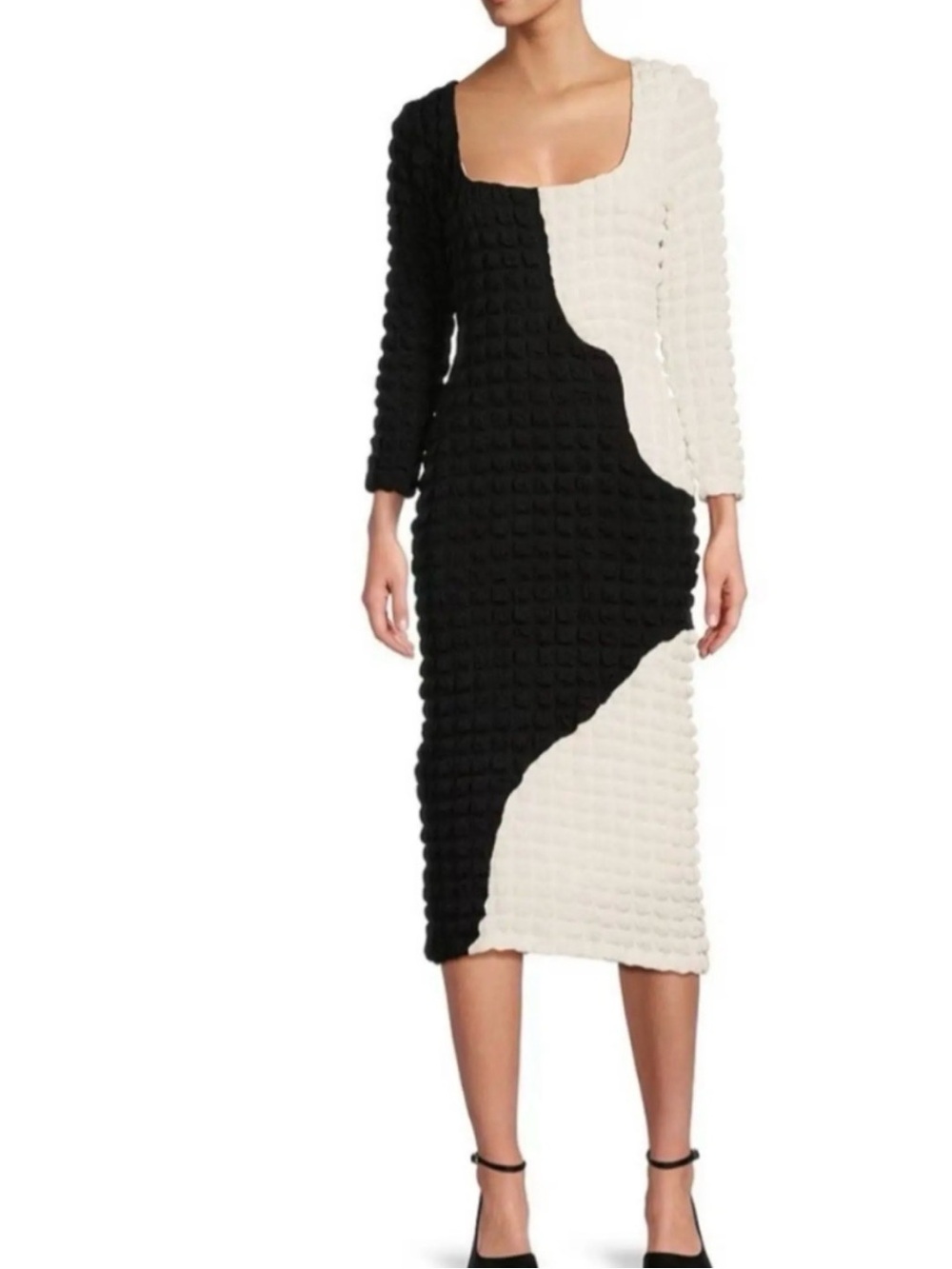 Antonio Melani Bubble Smocked Knit Lucie Colorblock Square Neck Midi Dress Med